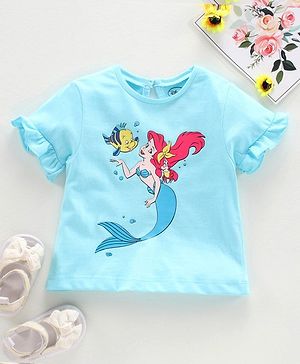 Babyhug Short Sleeves Biowashed Tee Ariel Print - Blue