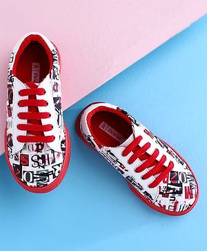 Pine Kids Casual Shoes Text Print - Red