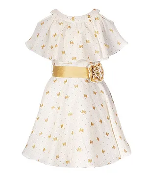 Naughty Ninos Half Sleeves Glittery Butterfly Printed Dress - White