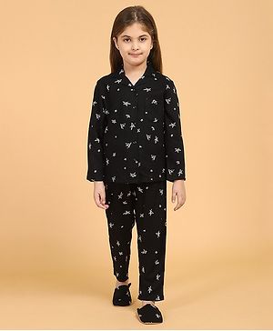 Piccolo Full Sleeves Star Print Night Suit - Black