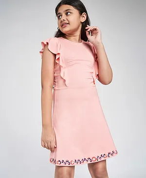 Global Desi Girl Short Sleeves Floral Design Dress - Pink