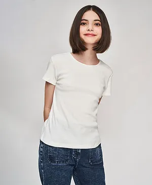 AND Girl Half Sleeves Solid Top - White