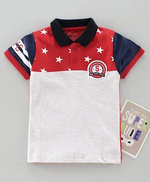 Niomoda Half Sleeves T-Shirt Star Print - Red