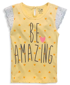 Niomoda Half Sleeves T-shirt Printed  - Yellow