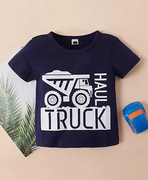 Kookie Kids Half Sleeves tee Truck Print - Dark Blue