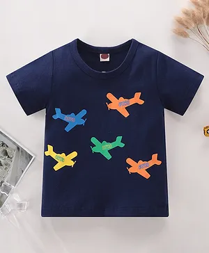 Kookie Kids Half Sleeves Tee Aeroplane Print - Blue