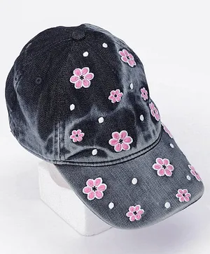 Pine Kids Cap Floral Embroidered Blue - Circumference 54 cm