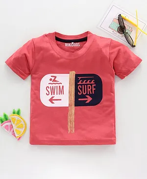 Rikidoos Half Sleeves Swim Surf Print T-Shirt - Red