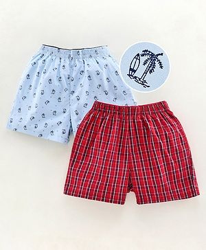 Pine Kids Peach Wash Finish  Briefs & Boxers Beach Print Set of 2 - Multicolour