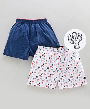Pine Kids Cotton Boxers with Peach Wash Finish Pack of 2 - Blue