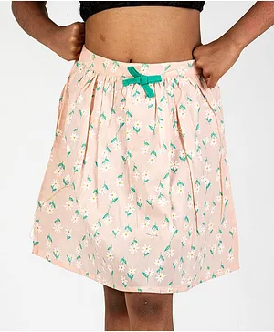 Pikaboo Short Length Floral Print Skirt - Peach