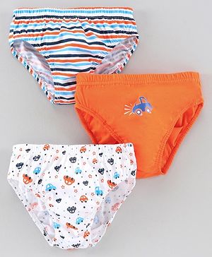 Babyhug 100% Cotton Brief Car Print Pack of 3 - Orange