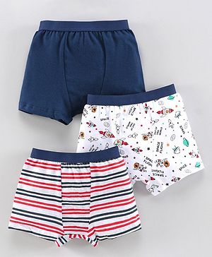 Babyhug 100% Cotton Briefs Space Print Pack of 3 - Navy Blue