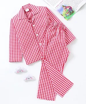 Right Sleep Checked Full Sleeves Night Suit - Red