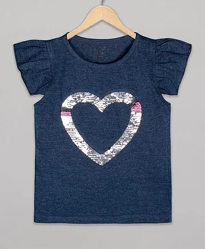 The Sandbox Clothing Co Short Sleeves Heart Sequined Tee - Blue