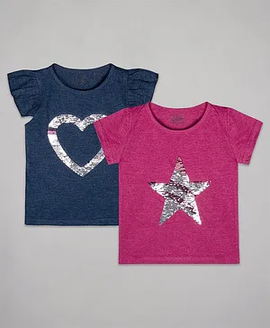 The Sandbox Clothing Co Pack Of 2 Short Sleeves Sequined Detailing Tees - Pink & Blue