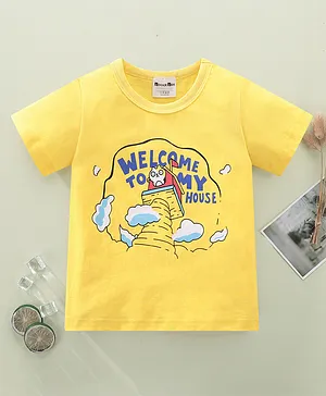Kookie Kids Half Sleeves Tee House Print - Yellow