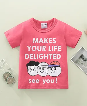 Kookie Kids Half Sleeves Tee Text Print - Dark pink