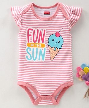 Babyhug 100% Cotton Half Sleeves Onesie Text Print - Pink
