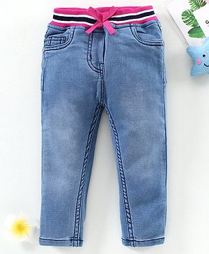 Babyhug Full Length Jeans With Tie Up - Blue