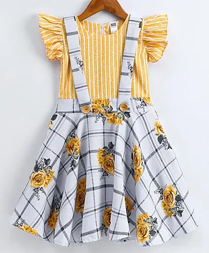 Nottie Planet Short Sleeves Floral Print Suspender Style Dress - Yellow