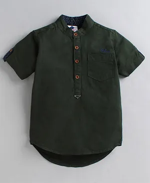 TONYBOY Solid Half Sleeves Shirt - Dark Green