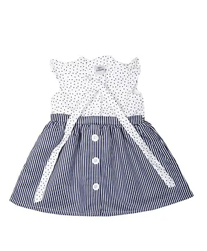 Doodle Girls Clothing Cap Sleeves Polka Dotted Striped Flare Dress - Blue
