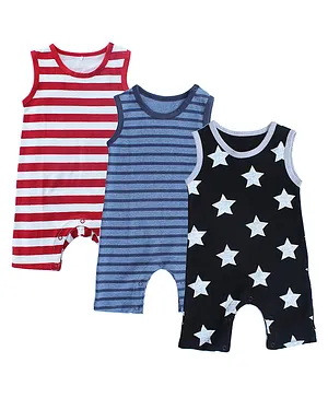 Kadam Baby Set Of 3 Sleeveless Star Print Romper - Blue Red