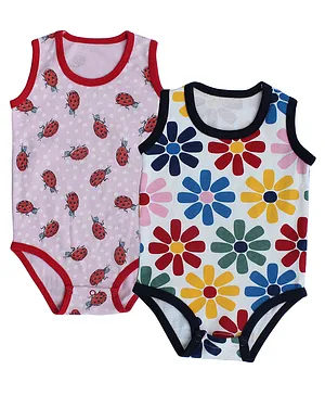 Kadam Baby Pack Of 2 Sleeveless Ladybird & Floral Print Onesie Set - Multi