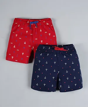 Plum Tree Pack Of 2 Nautical Print Shorts - Navy Blue & Red