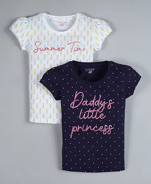 Plum Tree Pack Of 2 Short Sleeves Daddy's Little Princess Print T-Shirt - Navy White