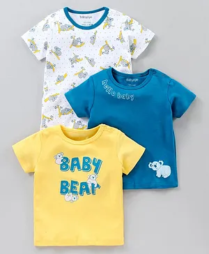 Babyoye 100%Cotton Half Sleeves Tees Koala Print Pack of 3 - Blue Yellow White