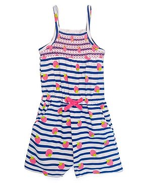 Babyhug Singlet Sleeves Jumpsuit Strawberry Print - Blue