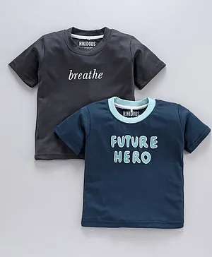 Rikidoos Pack Of 2 Half Sleeves Future Hero Print T-Shirt - Blue Green