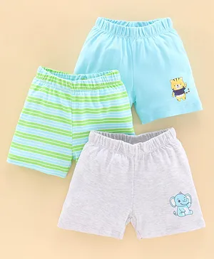 Babyoye Printed Shorts Pack of 3 - Blue Green Grey