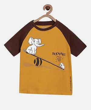 Aomi Raglan Half Sleeves Elephant Print Detailing Tee - Brown