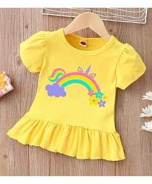 Kookie Kids Short Sleeves Top Rainbow Print - Yellow