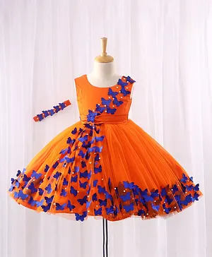 Li&Li BOUTIQUE Sleeveless Butterfly Applique Flared Gown With Headband - Orange & Blue