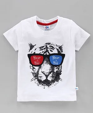 DEAR TO DAD Half Sleeves Tiger Print T-Shirt - White
