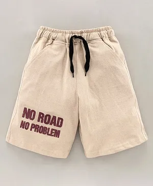 DEAR TO DAD No Road No Problem Print Detailing Shorts - Beige