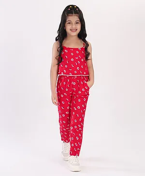 Babyhug Sleeveless Jumpsuit Floral Print - Red