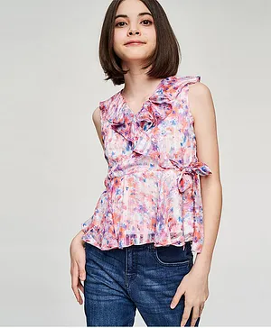 AND Girl Sleeveless Abstract Print Top - Multi Colour