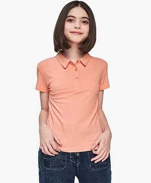 AND Girl Half Sleeves Solid Color Top - Peach