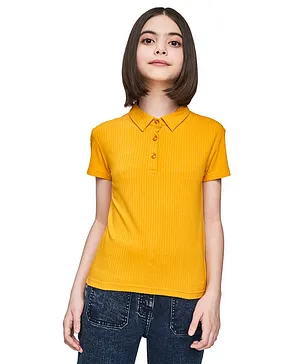 AND Girl Half Sleeves Solid Color Top - Yellow