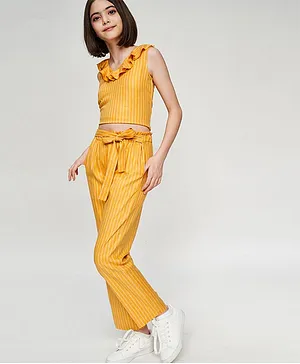 AND Girl Sleeveless Striped Top With Palazzo Set - Yellow