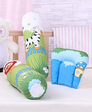 Babyhug Pillow and Bolster Set Jungle Print - Green Blue - L 40 x B 10 cm  Green