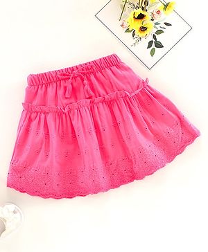 Babyhug Mid Thigh Length Skirt Floral Embroidery - Pink