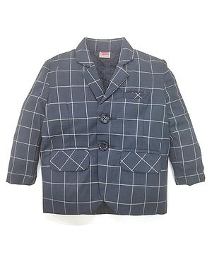 Babyhug Full Sleeves Party Wear Checks Blazer - Navy Blue