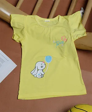 PASSION PETALS Short Sleeves Bunny With Balloon Printed Tee - Yellow