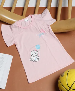 PASSION PETALS Short Sleeves Bunny With Balloon Printed Tee - Baby Pink